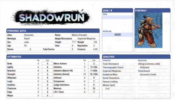 Shadowrun Character Sheet