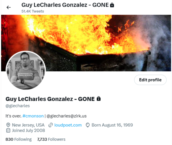 My final Twitter profile header before deleting my account.