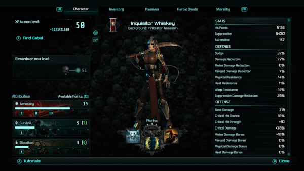 Warhammer 40,000: Inquisitor - Martyr Assassin, Level 50