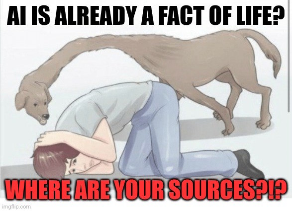 Long-necked dog berating a cowering man: