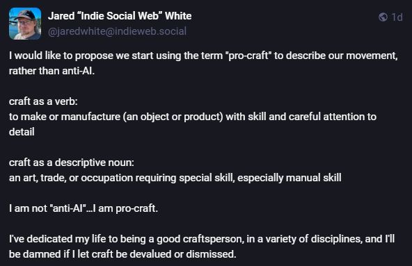 Mastodon post from Jared “Indie Social Web” White, @jaredwhite@indieweb.socialI would like to propose we start using the term 