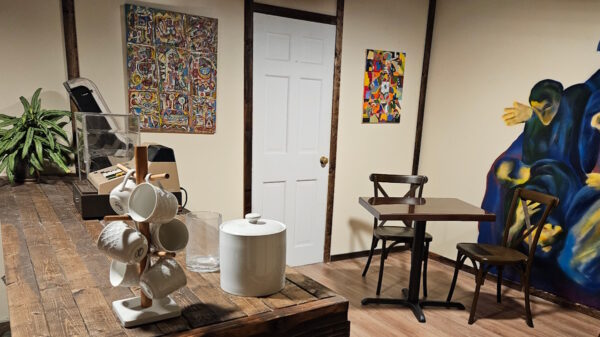 Interior of a mock café.