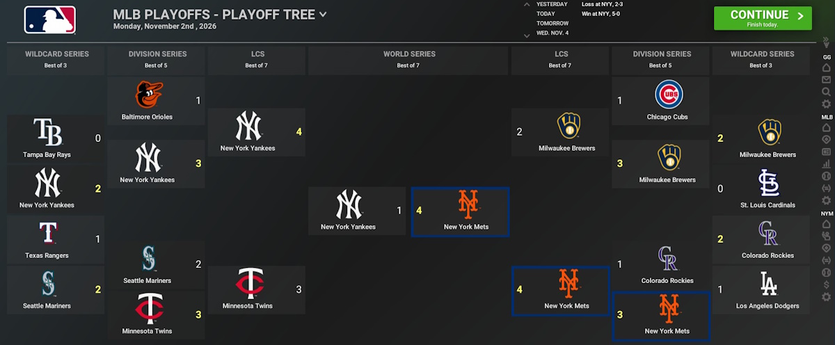 OOTP26 2026 Playoffs, Mets defeat Yankees 4-1